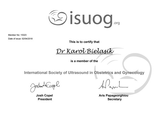 Członek ISUOG (International Society of Ultrasound in Obstetrics ang Gynecology) 
