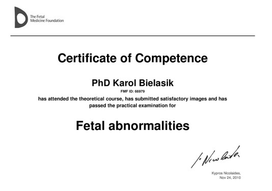 Certyfikat The Fetal Medicine Foundation